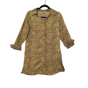 Investments Sheer Brown Snakeskin Button Up Shirt Dress Size 6 Mob Wife Animal
